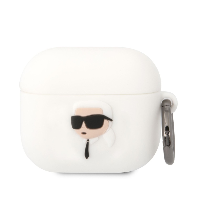Karl Lagerfeld 3D Logo NFT Karl Head silikónový púzdro pre Airpods 3 biely
