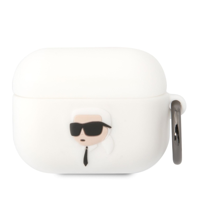 Karl Lagerfeld 3D Logo NFT Karl Head silikónový púzdro pre Airpods Pre biely