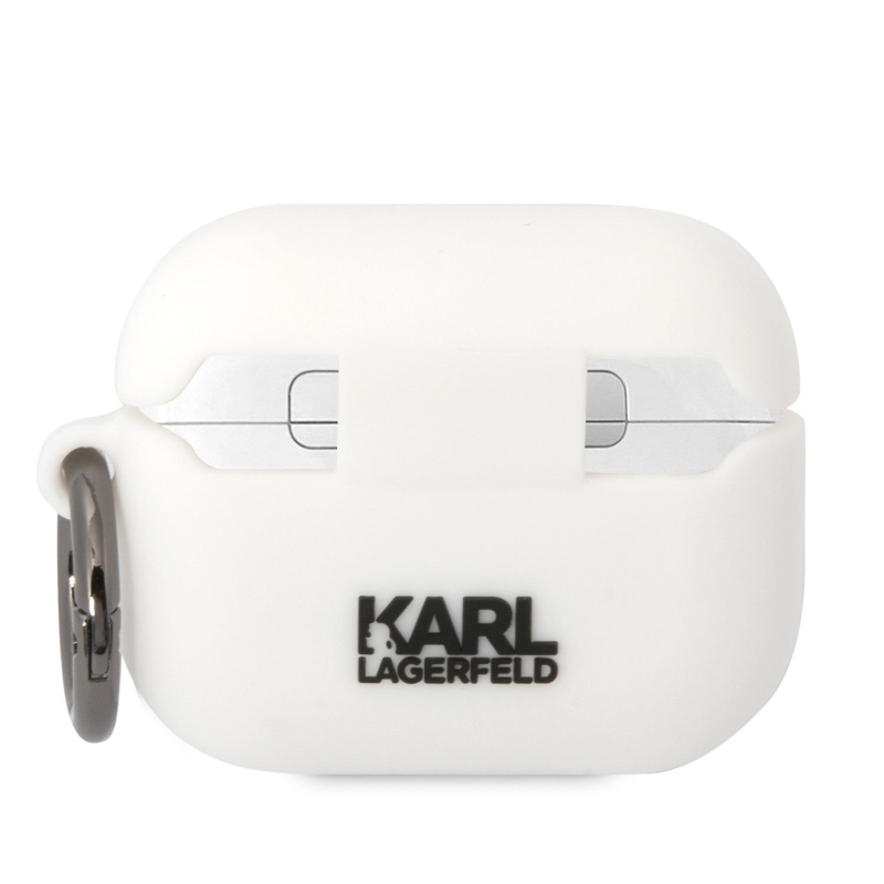 Karl Lagerfeld 3D Logo NFT Karl Head silikónový púzdro pre Airpods Pre biely