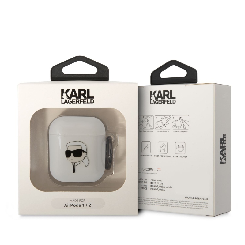 Karl Lagerfeld 3D Logo NFT Karl Head TPU puzdro pre Airpods 1/2 biely