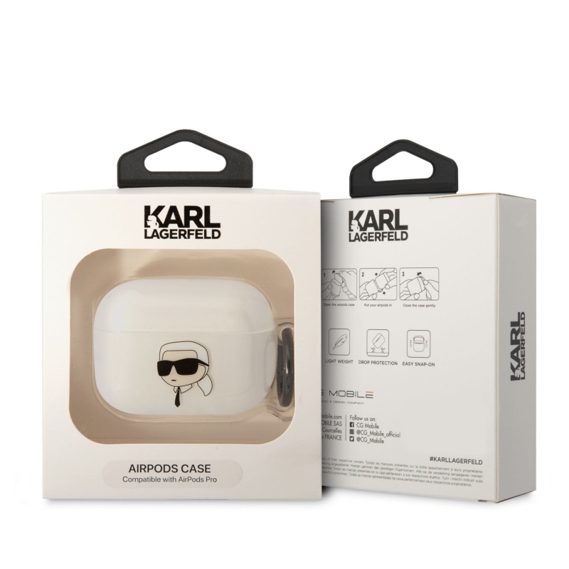 Karl Lagerfeld 3D Logo NFT Karl Head TPU puzdro pre Airpods Pre biely