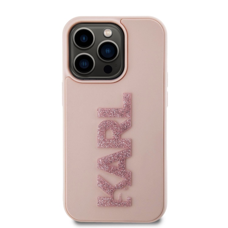 Karl Lagerfeld 3D Rubber Glitter Logo Karl Zadný Kryt pre iPhone 15 Pro Max Pink