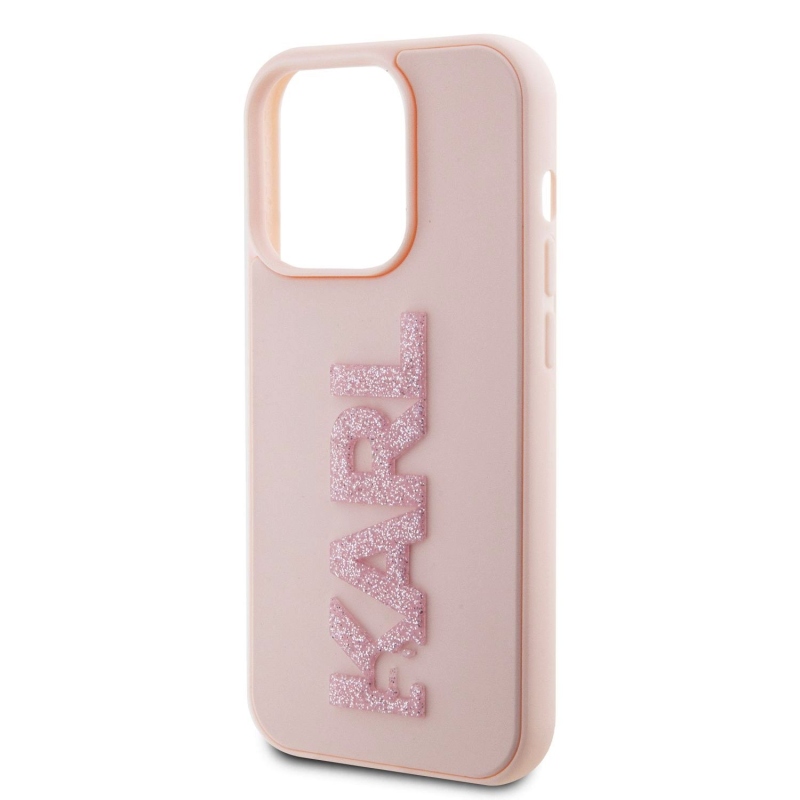 Karl Lagerfeld 3D Rubber Glitter Logo Karl Zadný Kryt pre iPhone 15 Pro Max Pink