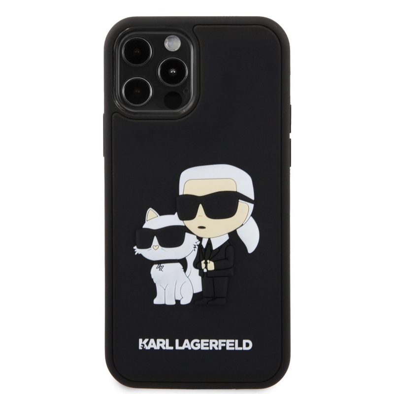 Karl Lagerfeld 3D Rubber Karl and Choupette Zadný Kryt pre iPhone 12/12 Pro Black