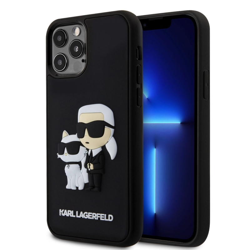 Karl Lagerfeld 3D Rubber Karl and Choupette Zadný Kryt pre iPhone 12/12 Pro Black