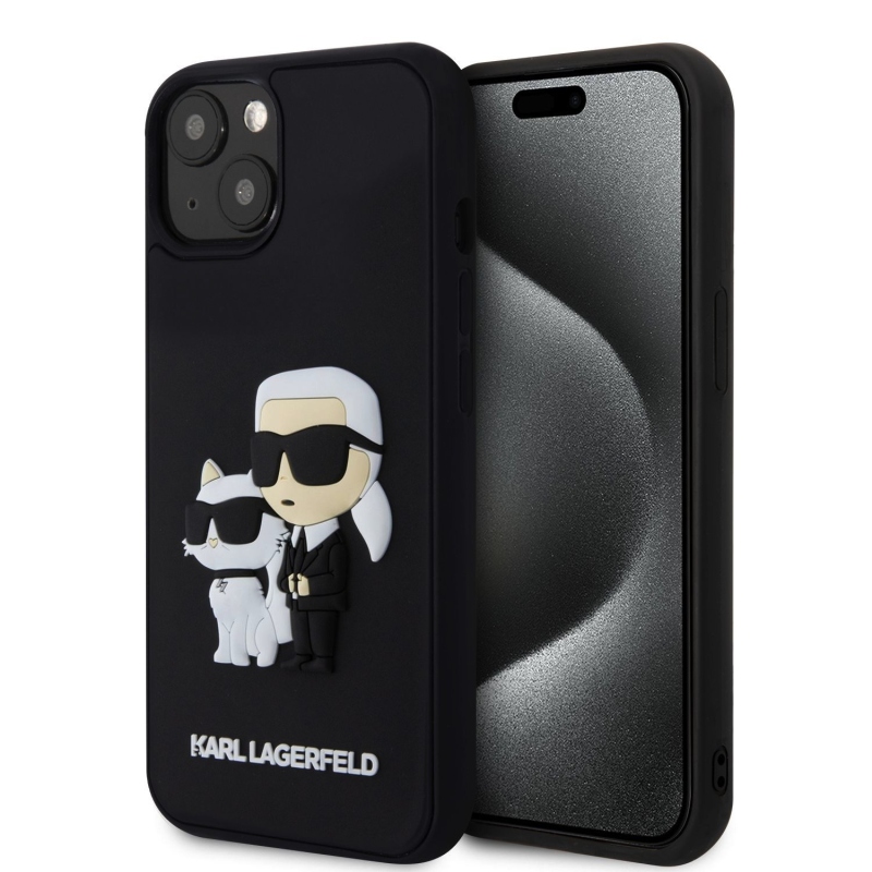 Karl Lagerfeld 3D Rubber Karl and Choupette Zadný Kryt pre iPhone 13 Black