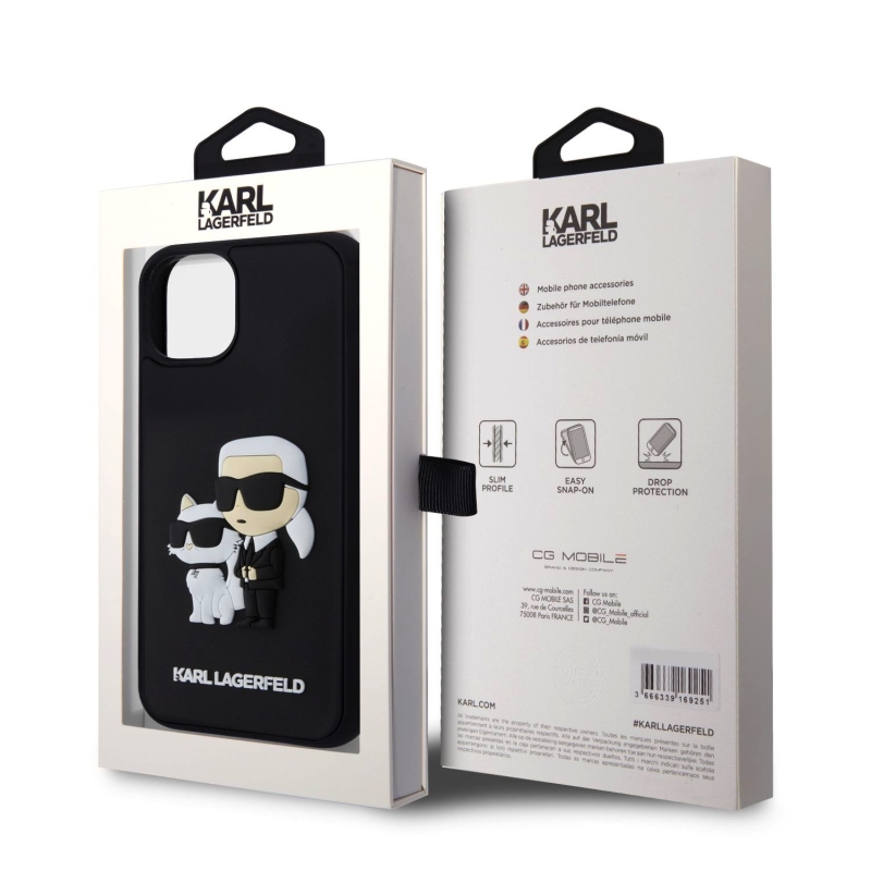 Karl Lagerfeld 3D Rubber Karl and Choupette Zadný Kryt pre iPhone 13 Black