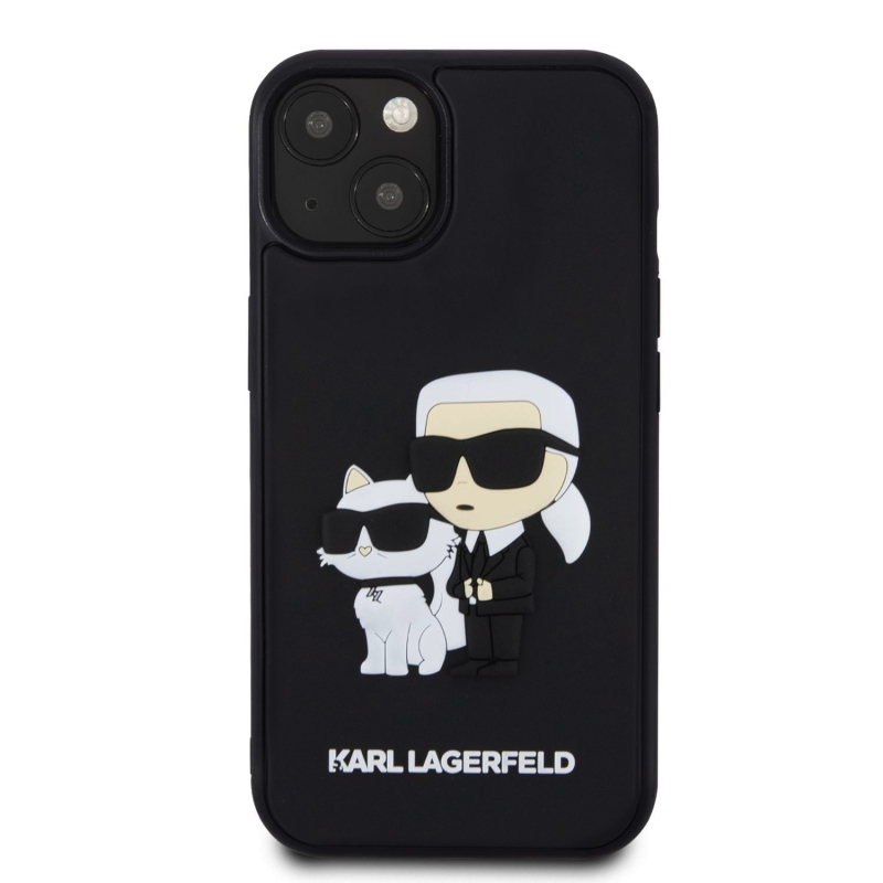 Karl Lagerfeld 3D Rubber Karl and Choupette Zadný Kryt pre iPhone 13 Black