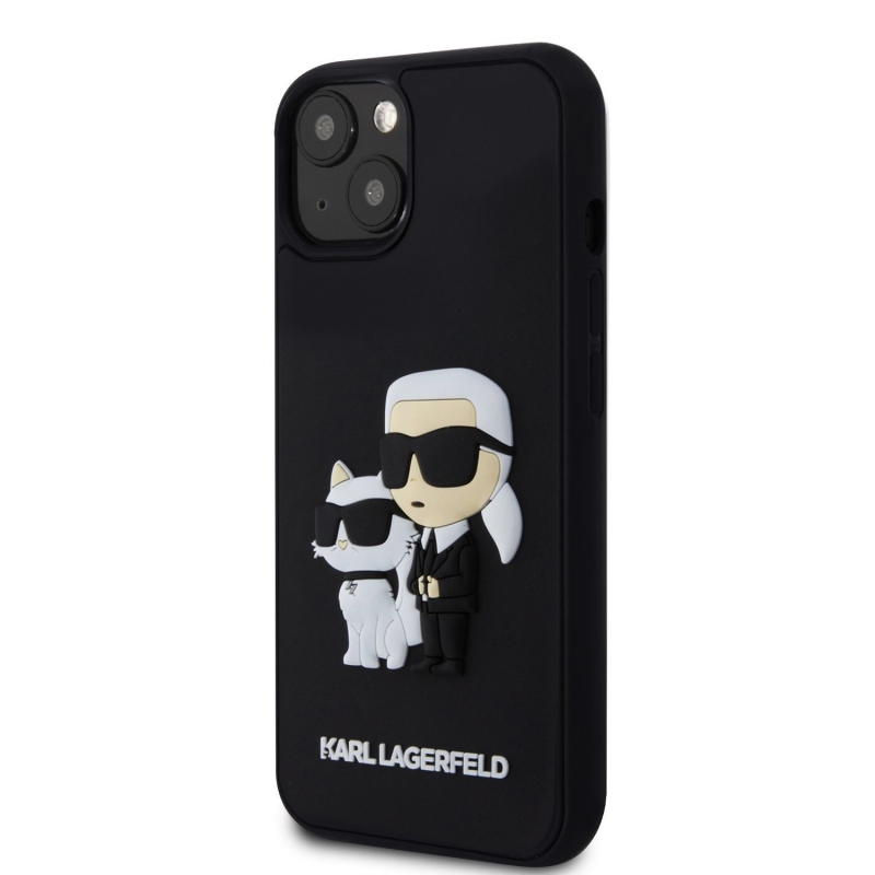 Karl Lagerfeld 3D Rubber Karl and Choupette Zadný Kryt pre iPhone 13 Black