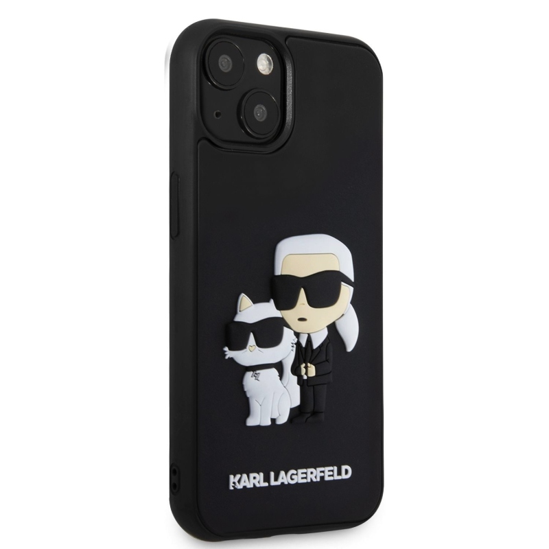 Karl Lagerfeld 3D Rubber Karl and Choupette Zadný Kryt pre iPhone 13 Black