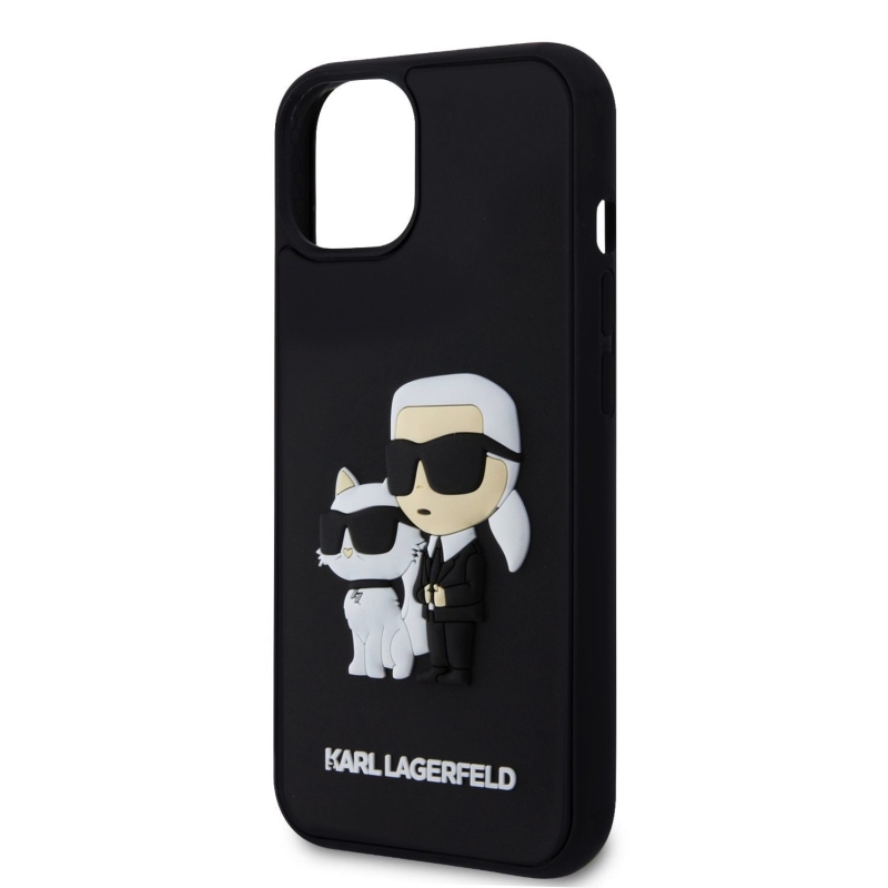 Karl Lagerfeld 3D Rubber Karl and Choupette Zadný Kryt pre iPhone 13 Black