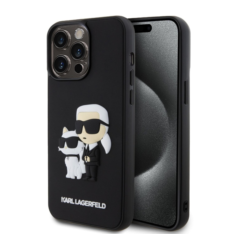 Karl Lagerfeld 3D Rubber Karl and Choupette Zadný Kryt pre iPhone 13 Pro Max Black