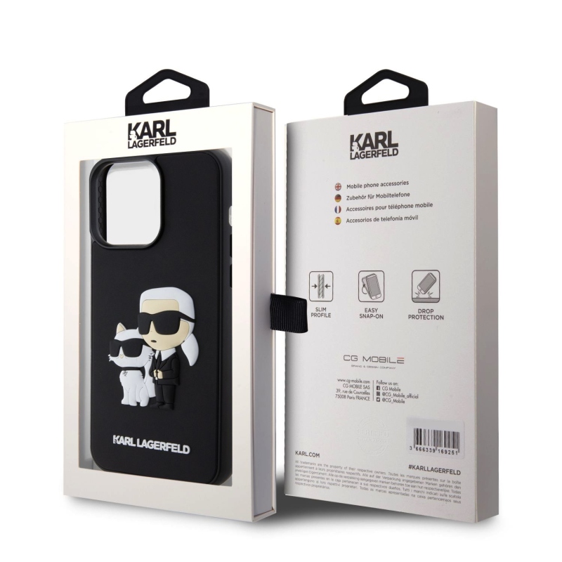 Karl Lagerfeld 3D Rubber Karl and Choupette Zadný Kryt pre iPhone 13 Pro Max Black