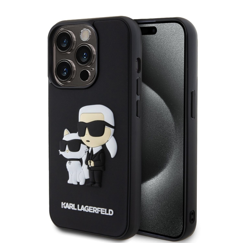 Karl Lagerfeld 3D Rubber Karl and Choupette Zadný Kryt pre iPhone 14 Pro Black