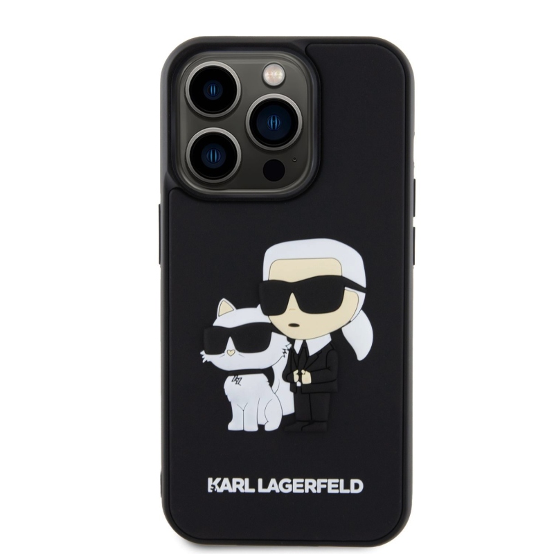 Karl Lagerfeld 3D Rubber Karl and Choupette Zadný Kryt pre iPhone 15 Pro Black