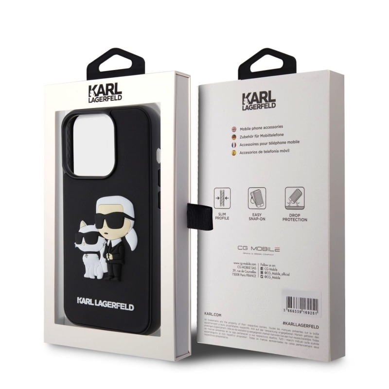 Karl Lagerfeld 3D Rubber Karl and Choupette Zadný Kryt pre iPhone 15 Pro Black