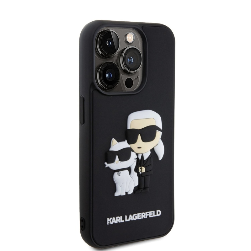 Karl Lagerfeld 3D Rubber Karl and Choupette Zadný Kryt pre iPhone 15 Pro Black