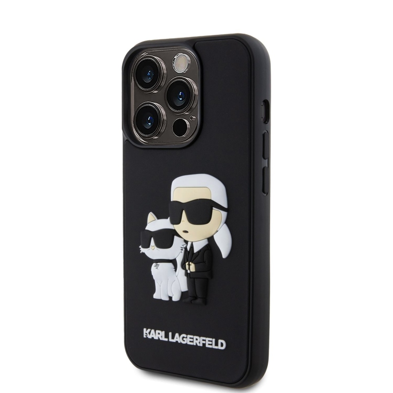 Karl Lagerfeld 3D Rubber Karl and Choupette Zadný Kryt pre iPhone 15 Pro Black