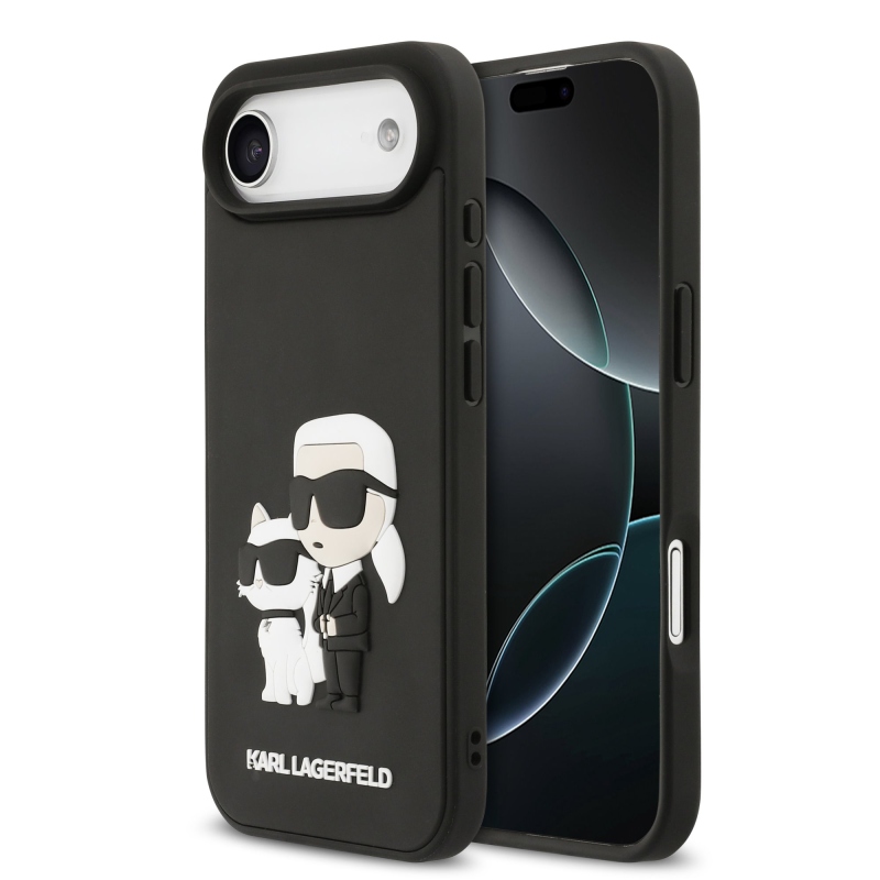 Karl Lagerfeld 3D gumový zadný kryt Karl and Choupette pre iPhone 17 Air Black