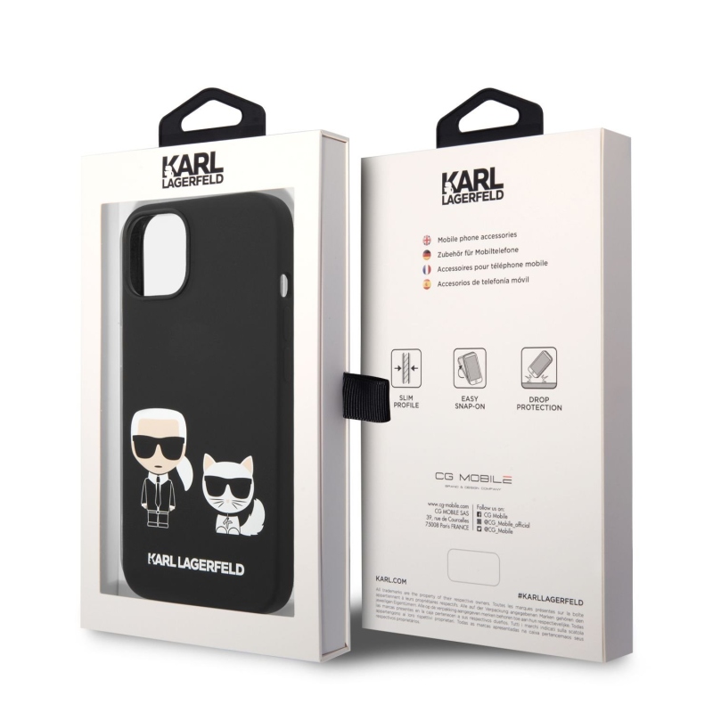 Karl Lagerfeld and Choupette Liquid silikónový zadný kryt pre iPhone 14 Plus čierny