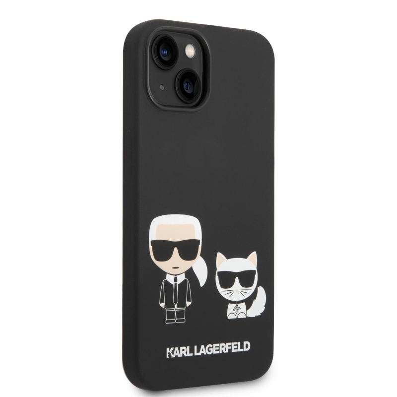 Karl Lagerfeld and Choupette Liquid silikónový zadný kryt pre iPhone 14 Plus čierny