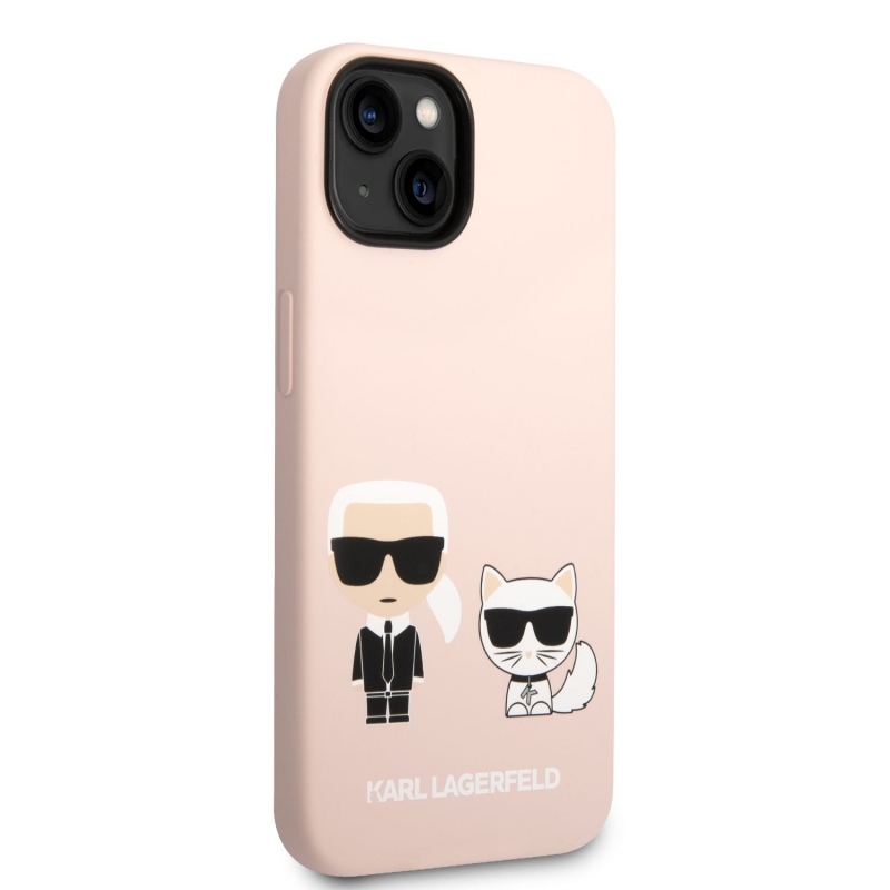 Karl Lagerfeld and Choupette Liquid silikónový zadný kryt pre iPhone 14 Plus ružový