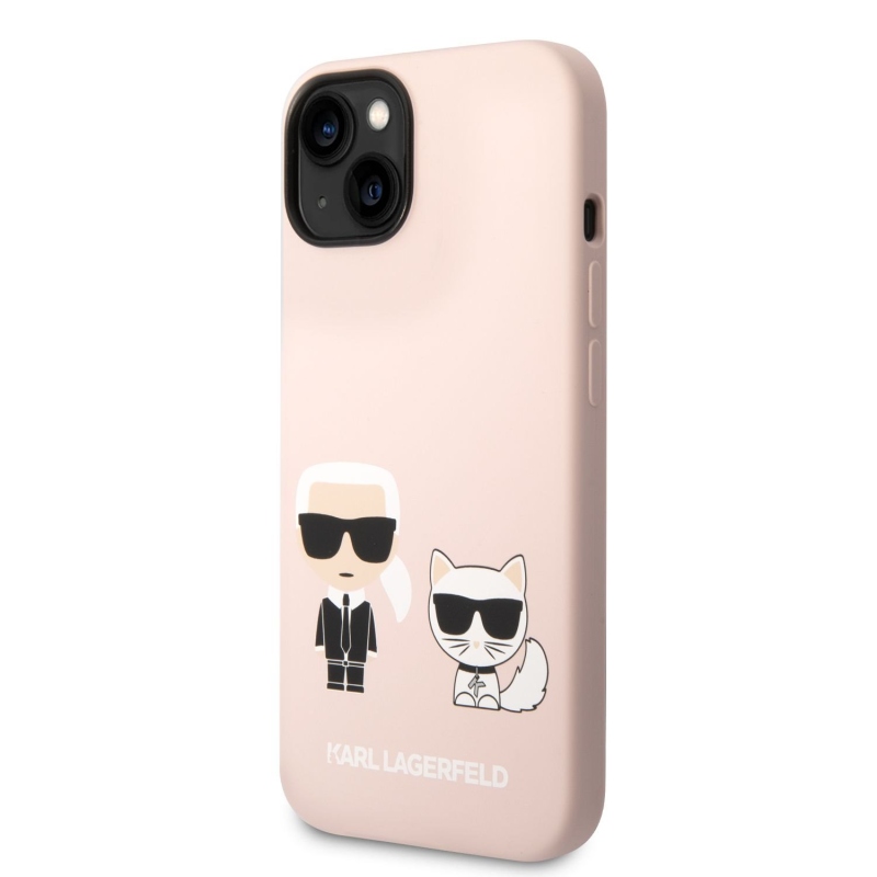 Karl Lagerfeld and Choupette Liquid silikónový zadný kryt pre iPhone 14 Plus ružový