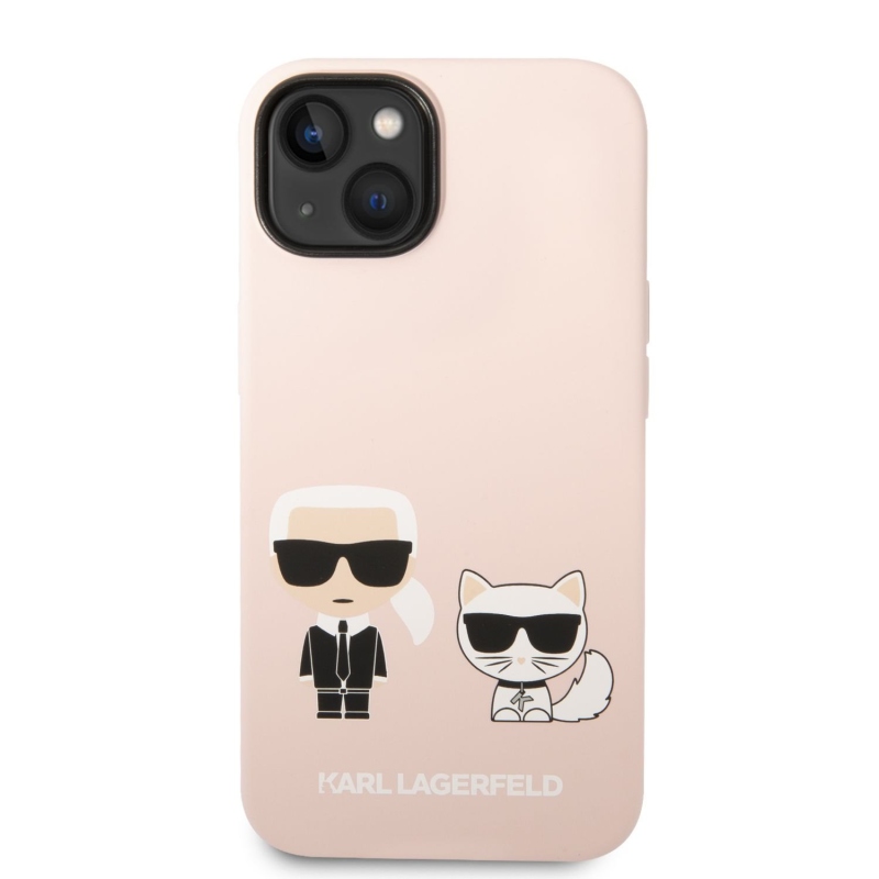 Karl Lagerfeld and Choupette Liquid silikónový zadný kryt pre iPhone 14 Plus ružový