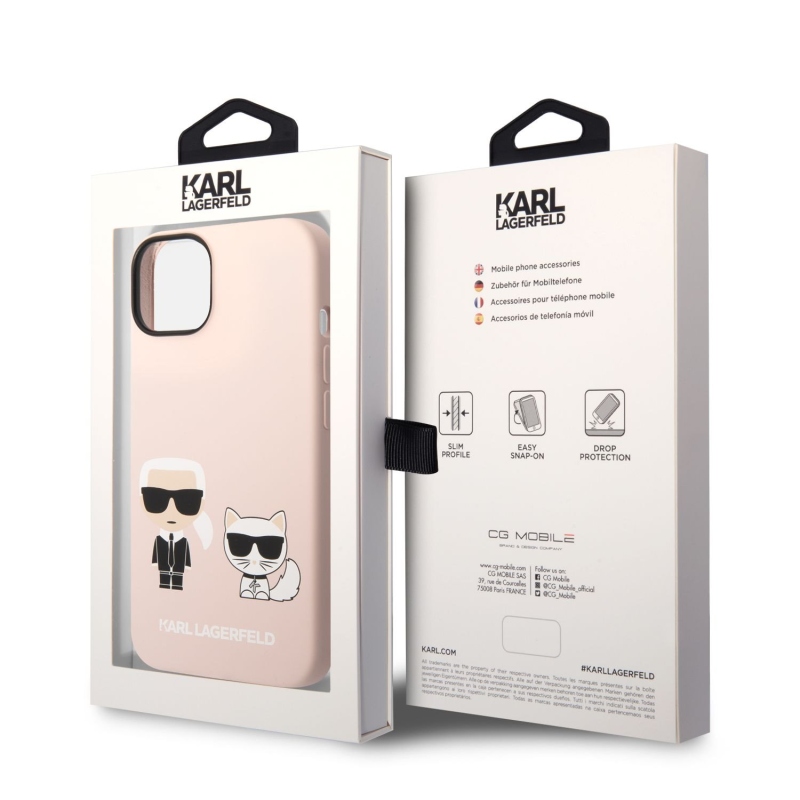 Karl Lagerfeld and Choupette Liquid silikónový zadný kryt pre iPhone 14 Plus ružový