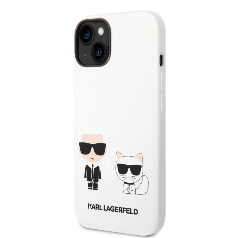 Karl Lagerfeld and Choupette Liquid silikónový zadný kryt pre iPhone 14 Plus biely