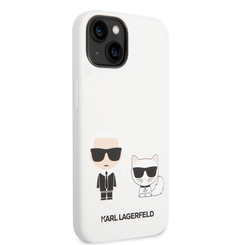 Karl Lagerfeld and Choupette Liquid silikónový zadný kryt pre iPhone 14 Plus biely