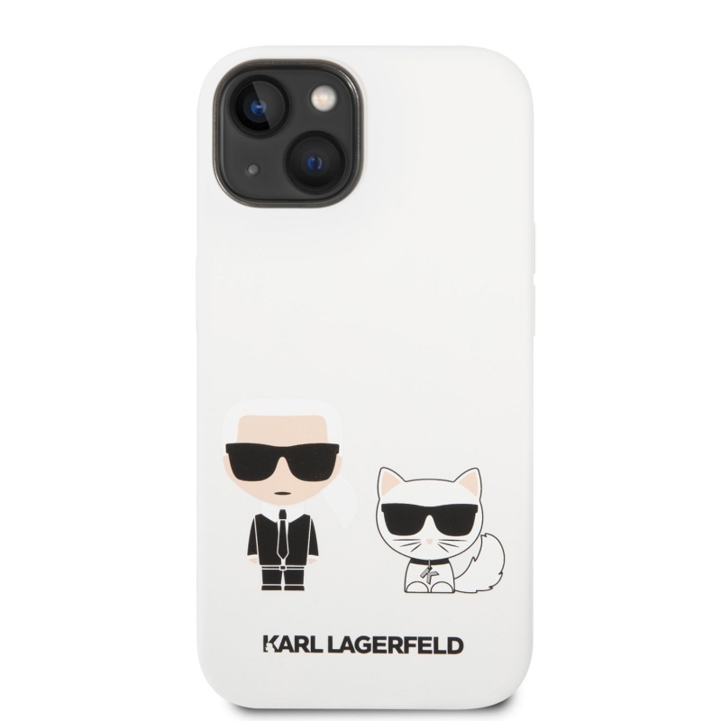 Karl Lagerfeld and Choupette Liquid silikónový zadný kryt pre iPhone 14 Plus biely