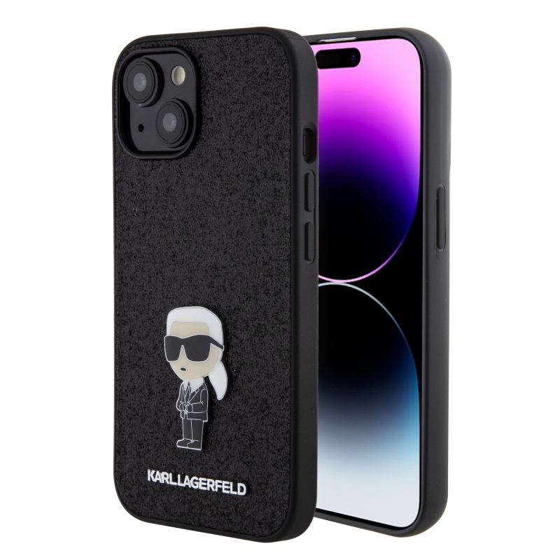 Karl Lagerfeld Fixed Glitter Metal Ikonik Zadný Kryt pre iPhone 15 Black