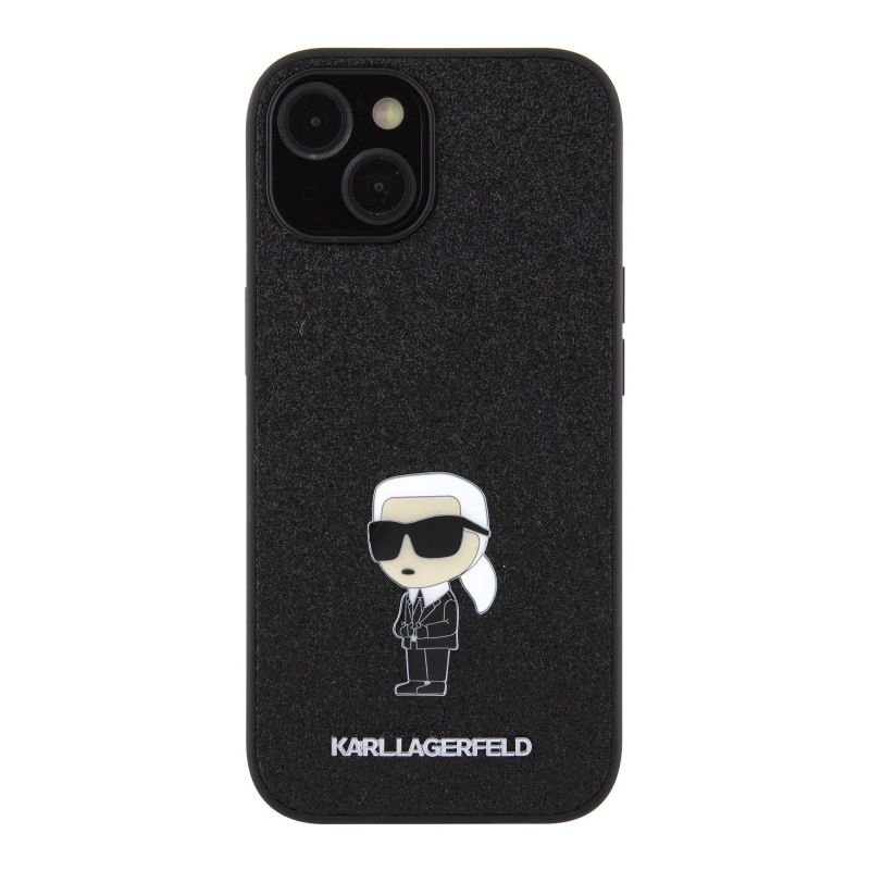 Karl Lagerfeld Fixed Glitter Metal Ikonik Zadný Kryt pre iPhone 15 Black