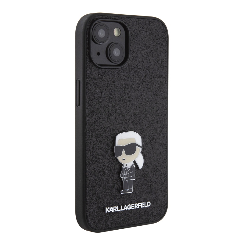 Karl Lagerfeld Fixed Glitter Metal Ikonik Zadný Kryt pre iPhone 15 Black