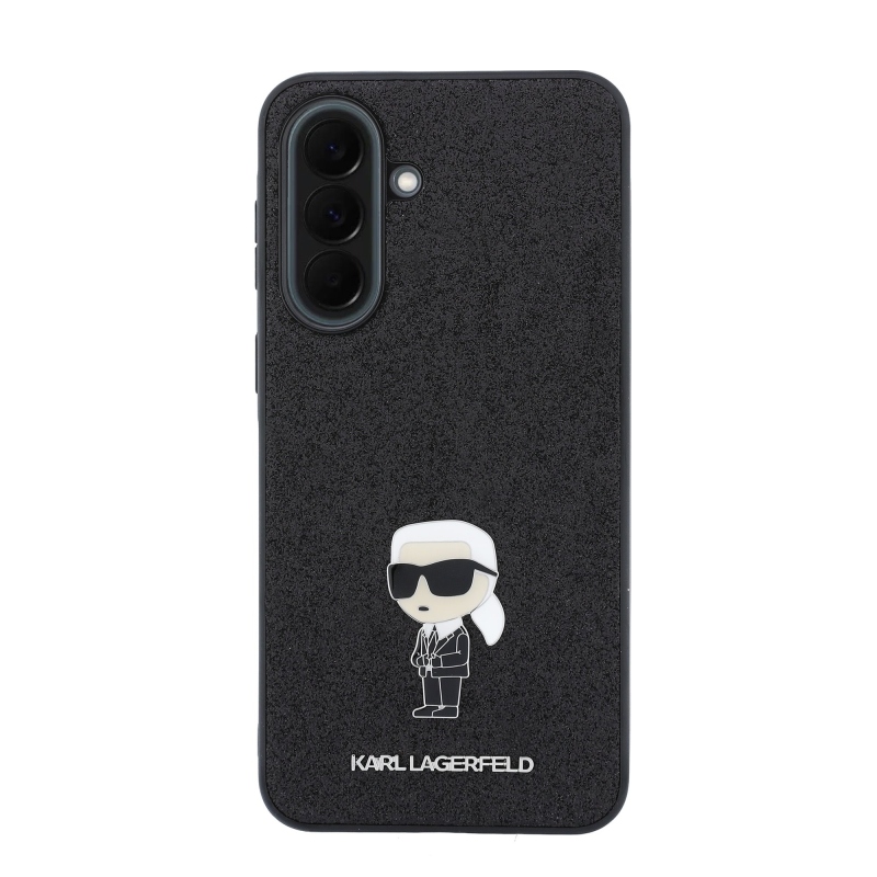 Karl Lagerfeld Pevný kovový zadný kryt Ikonik s trblietkami pre Samsung Galaxy A37 Black