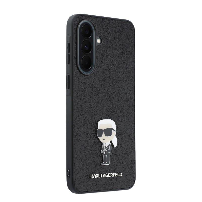 Karl Lagerfeld Pevný kovový zadný kryt Ikonik s trblietkami pre Samsung Galaxy A37 Black