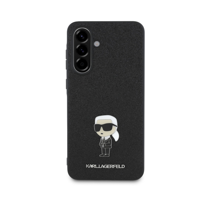 Karl Lagerfeld Pevný kovový zadný kryt Ikonik s trblietkami pre Samsung Galaxy A56 Black