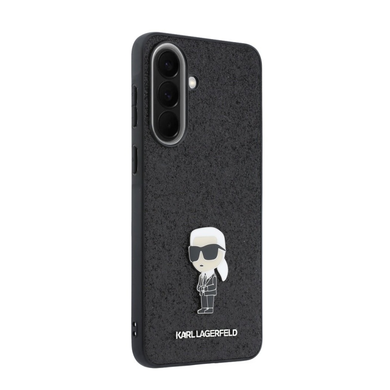 Karl Lagerfeld Pevný kovový zadný kryt Ikonik s trblietkami pre Samsung Galaxy A57 Black