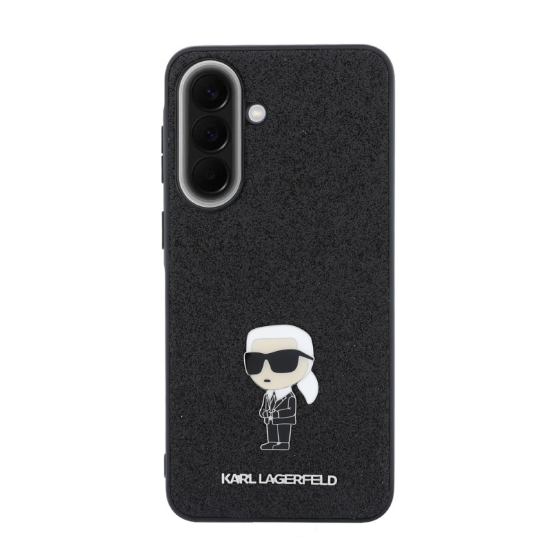 Karl Lagerfeld Pevný kovový zadný kryt Ikonik s trblietkami pre Samsung Galaxy A57 Black