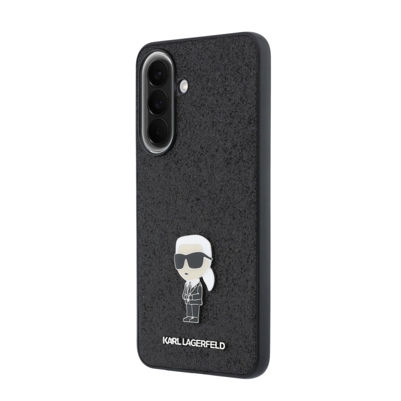 Karl Lagerfeld Pevný kovový zadný kryt Ikonik s trblietkami pre Samsung Galaxy A57 Black