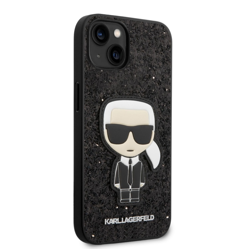 Karl Lagerfeld Glitter Flakes Ikonik zadný kryt pre iPhone 14 Plus čierny