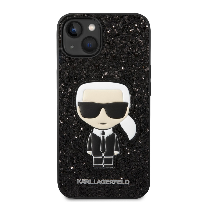 Karl Lagerfeld Glitter Flakes Ikonik zadný kryt pre iPhone 14 Plus čierny