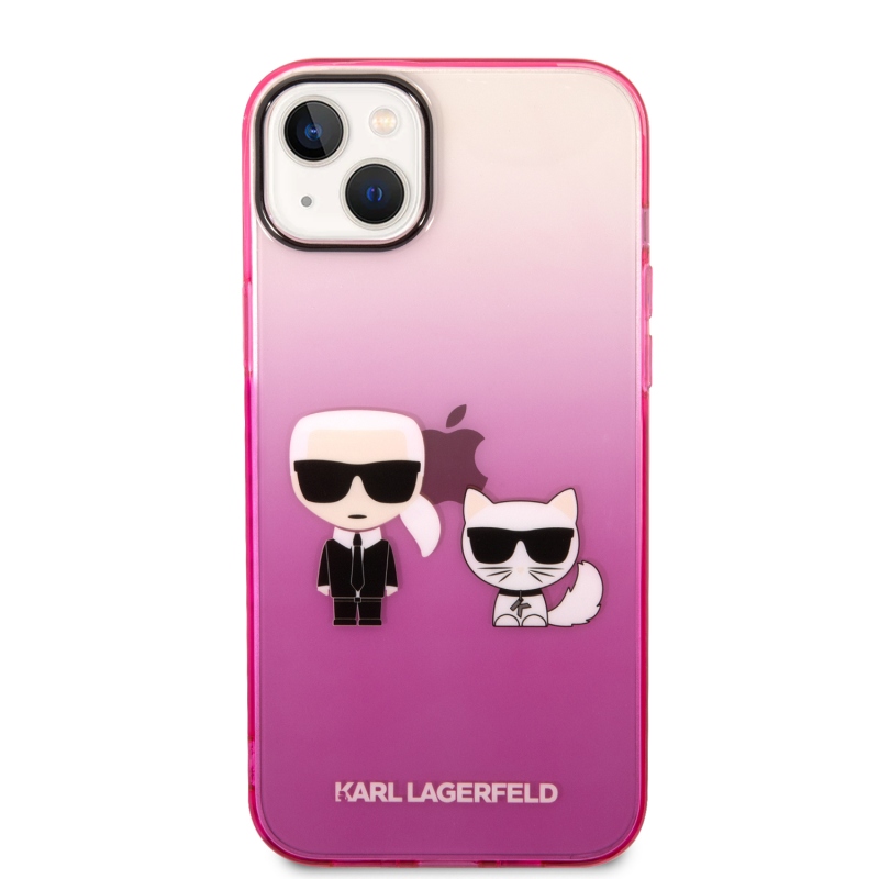 Karl Lagerfeld Gradient Karl and Choupette zadný kryt pre iPhone 14 Plus ružový