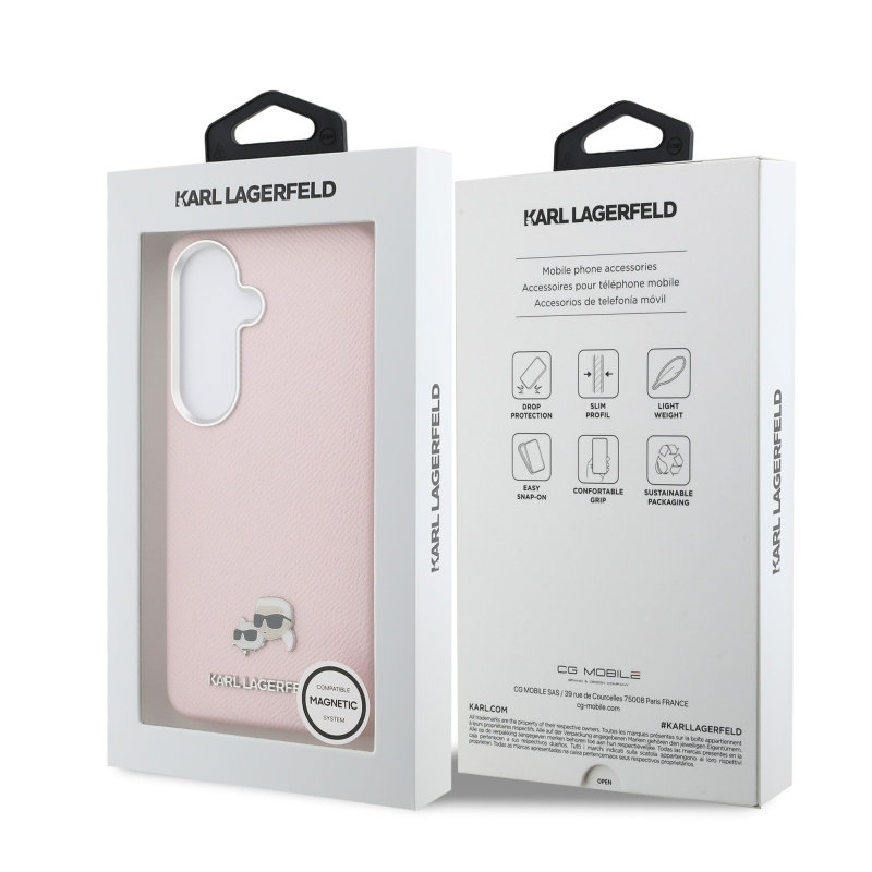 Karl Lagerfeld Grained PU Leather K&CH Heads Magnetic Back Cover pre Samsung Galaxy S26+ Pink