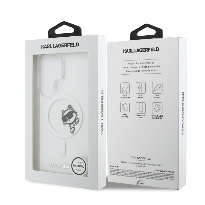 Karl Lagerfeld IML Choupette Peekaboo Logo Magnetický zadný kryt pre Samsung Galaxy S26 Ultra Transparent