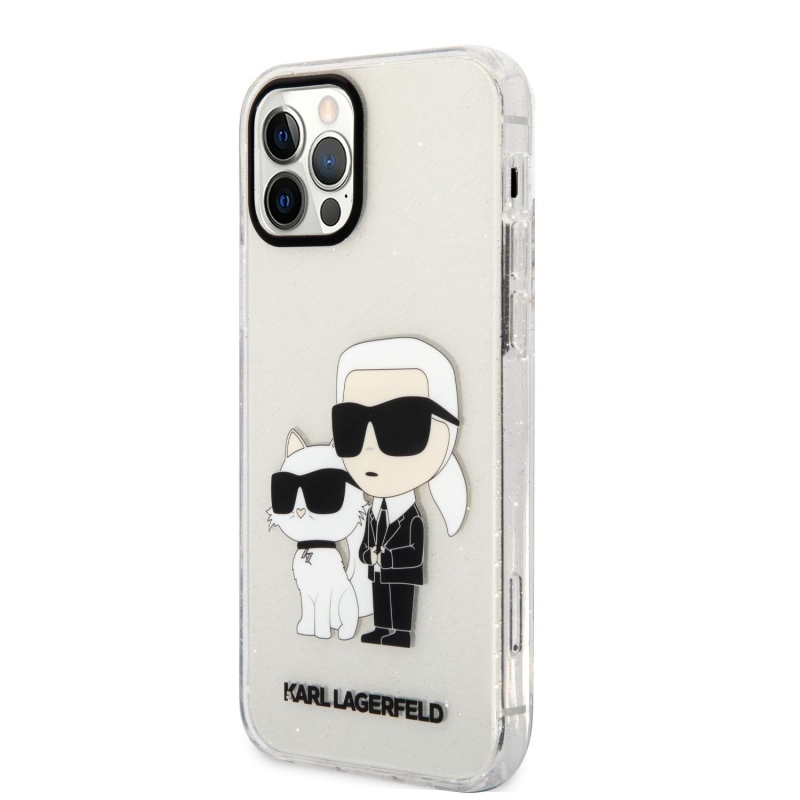 Karl Lagerfeld IML Glitter Karl and Choupette NFT zadní kryt pro iPhone 12/12 Pro průhledný