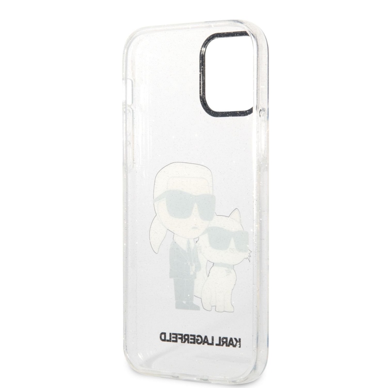 Karl Lagerfeld IML Glitter Karl and Choupette NFT zadní kryt pro iPhone 12/12 Pro průhledný