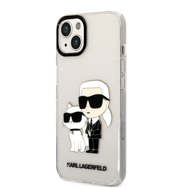 Karl Lagerfeld IML Glitter Karl and Choupette NFT Zadní Kryt pro iPhone 13 - průhledný