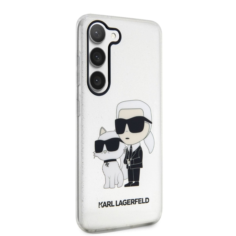 Karl Lagerfeld IML Glitter Karl and Choupette NFT zadný kryt pre Samsung Galaxy S23+ priehľadný